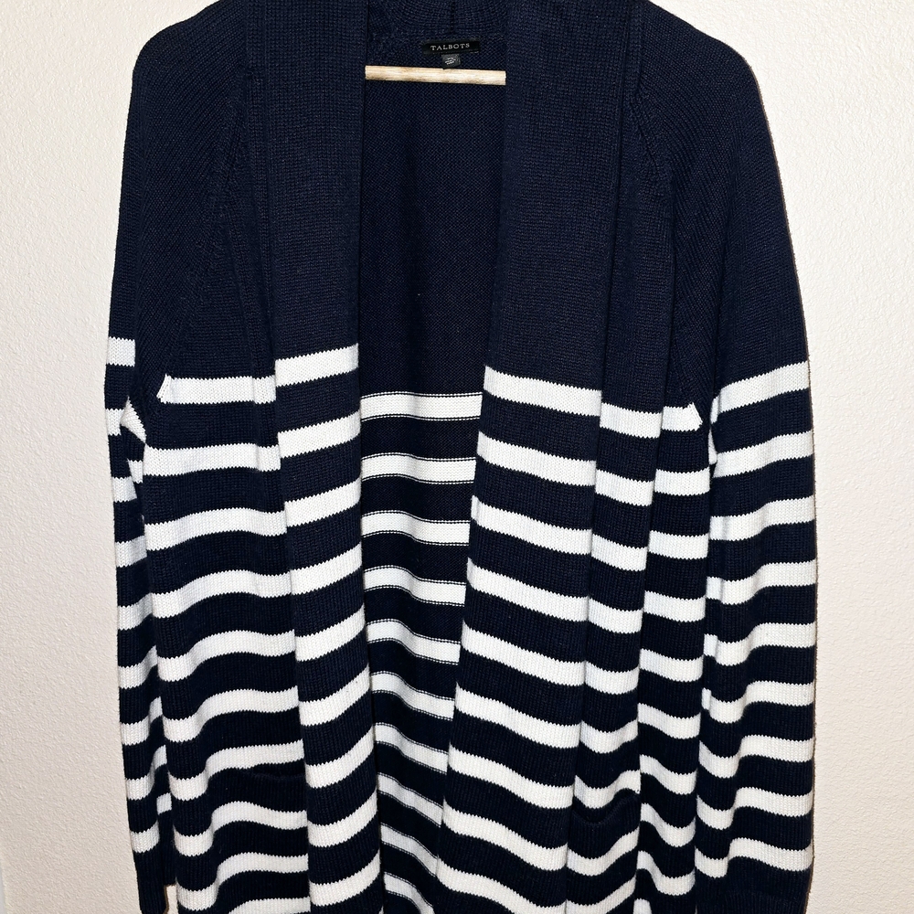 Talbots Nautical Blue and White Knit Cardigan